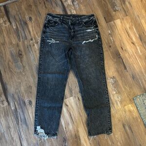 American Eagle Outfitters Black Distressed Highest Rise Mom Jeans